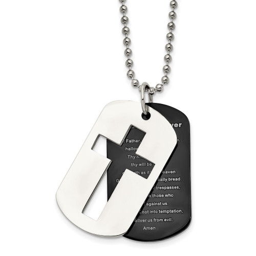 Lex & Lu Chisel Stainless Steel Black Plated Lord's Prayer Necklace 24'' - Lex & Lu