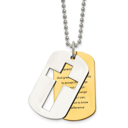 Lex & Lu Chisel Stainless Steel Yellow Plated Serenity Prayer Necklace 22'' - Lex & Lu