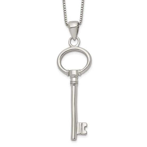 Lex & Lu Chisel Stainless Steel Polished Key Necklace 20'' - Lex & Lu