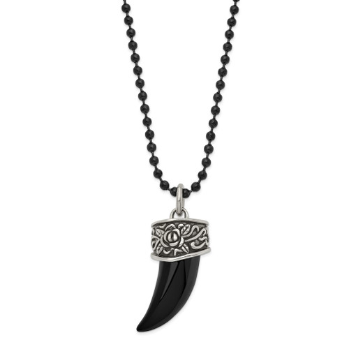 Lex & Lu Chisel Stainless Steel Antiqued Blk Plated Claw Necklace 20'' - Lex & Lu