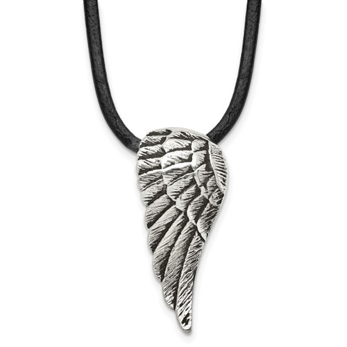 Lex & Lu Chisel Stainless Steel Polished and Antiqued Wing Necklace 20'' LAL39973 - Lex & Lu