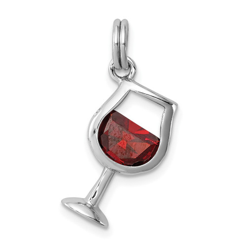 Lex & Lu Sterling Silver Red CZ Wine Glass Charm - Lex & Lu