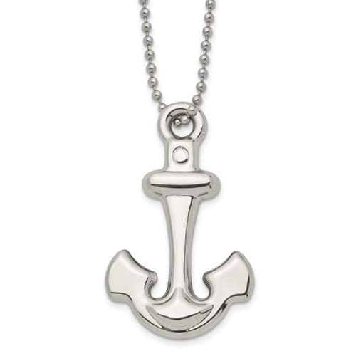 Lex & Lu Chisel Stainless Steel Polished Anchor Mariner Cross Necklace 22'' - Lex & Lu