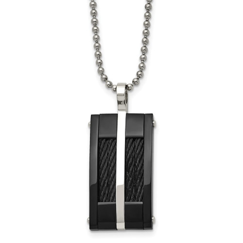 Lex & Lu Chisel Stainless Steel Polished Black Plated Wire Necklace 20'' - Lex & Lu