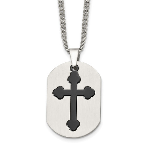 Lex & Lu Chisel Stainless Steel Black Plated Cross Necklace 22'' - Lex & Lu