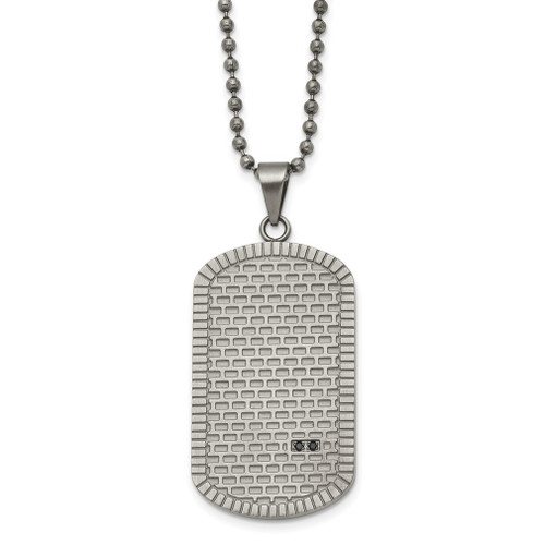 Lex & Lu Chisel Stainless Steel Antiqued Polished and Brushed CZ Necklace 22'' - Lex & Lu