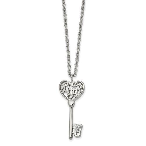 Lex & Lu Chisel Stainless Steel Mom Lock n' Key Chain Slide Necklace 20'' - Lex & Lu