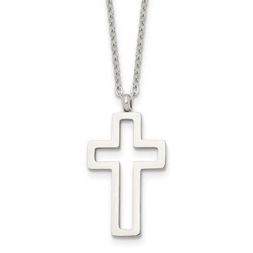 Lex & Lu Chisel Stainless Steel Brushed & Polished Cut-out Cross Necklace 17.5'' - Lex & Lu