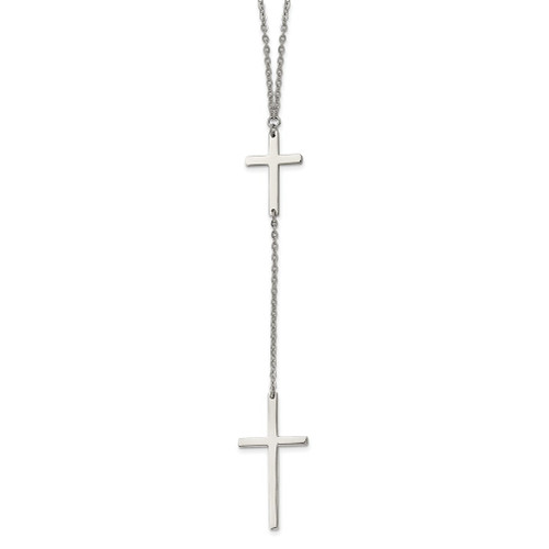 Lex & Lu Chisel Stainless Steel Cross Dangle Slip on Necklace 30'' - Lex & Lu