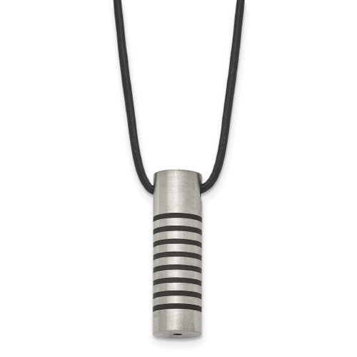 Lex & Lu Chisel Stainless Steel Black Rubber Accent Leather Cord Necklace 18'' - Lex & Lu