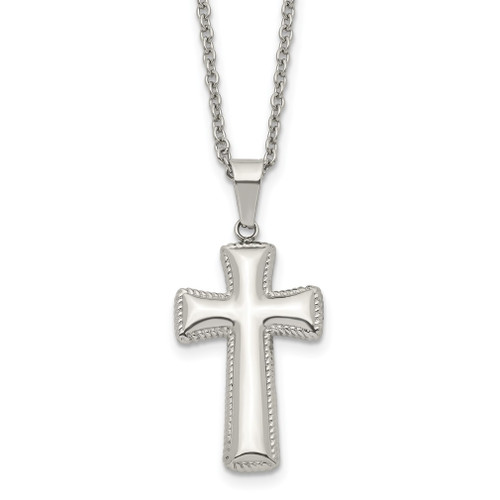 Lex & Lu Chisel Stainless Steel Polished Medium Pillow Cross Necklace 18'' - Lex & Lu