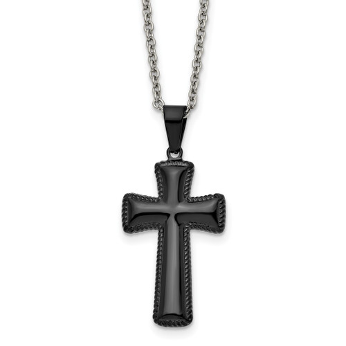 Lex & Lu Chisel Stainless Steel Black Plated Medium Pillow Cross Necklace 18'' - Lex & Lu