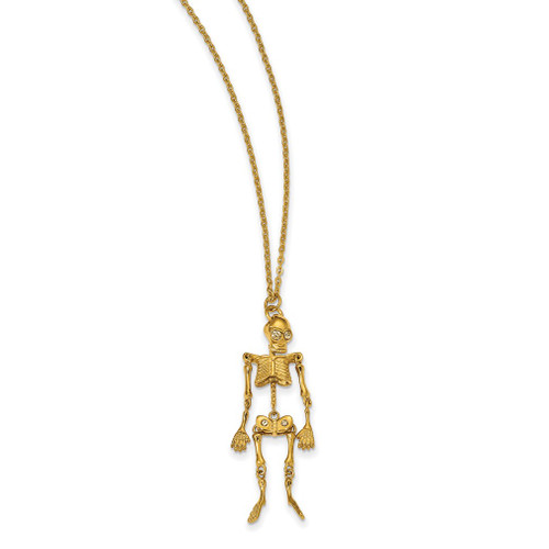 Lex & Lu Chisel Stainless Steel Yellow Plated Crystal Skeleton Necklace 18'' - Lex & Lu