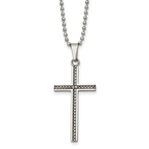 Lex & Lu Chisel Stainless Steel Polished and Textured Cross Necklace 20'' - Lex & Lu