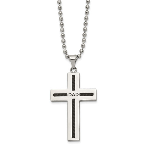 Lex & Lu Chisel Stainless Steel Polished Black IP Cable Dad Cross Necklace 24'' - Lex & Lu
