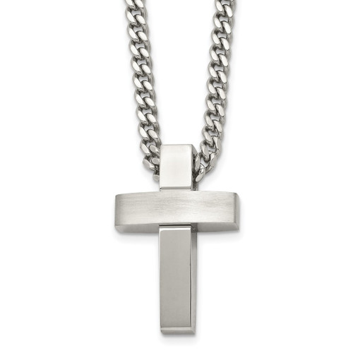 Lex & Lu Chisel Stainless Steel Brushed and Polished Cross Necklace 20'' - Lex & Lu