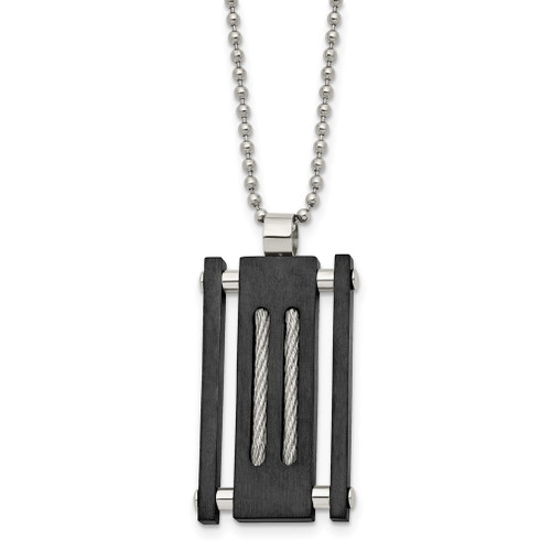 Lex & Lu Chisel Stainless Steel Brushed and Polished Black IP Cable Necklace 20'' - Lex & Lu