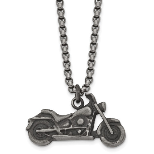 Lex & Lu Chisel Stainless Steel Antiqued Motorcycle Necklace 25.5'' - Lex & Lu