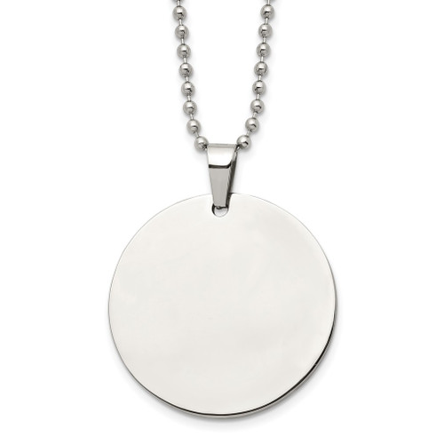 Lex & Lu Chisel Stainless Steel Polished Circle 2mm Thick Dog Tag Necklace 24'' - Lex & Lu