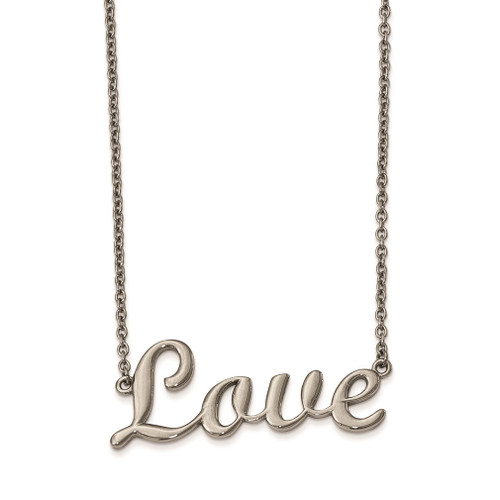 Lex & Lu Chisel Stainless Steel Polished Love Necklace 16'' - Lex & Lu