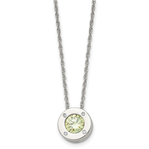 Lex & Lu Chisel Stainless Steel Polished CZ August Birthstone Necklace 20'' - Lex & Lu