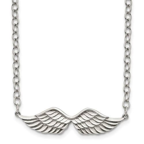 Lex & Lu Chisel Stainless Steel Polished/Textured Angel Wing Necklace 16'' - Lex & Lu