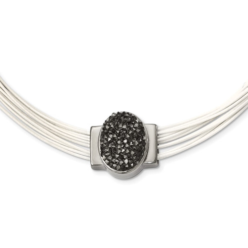 Lex & Lu Chisel Stainless Steel Polished Grey Crystal Cotton Cord Necklace 18'' - Lex & Lu