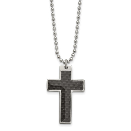 Lex & Lu Chisel Stainless Steel Carbon Fiber Cross Pendant Necklace 20'' - Lex & Lu