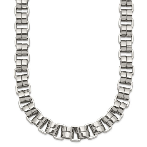 Lex & Lu Chisel Stainless Steel Circular Links Necklace 24'' - Lex & Lu