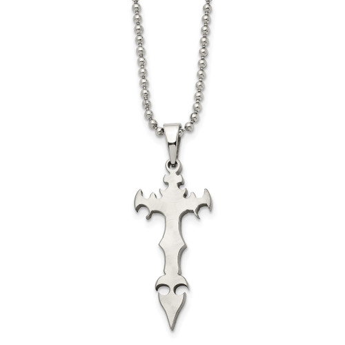 Lex & Lu Chisel Stainless Steel Cross Dagger Pendant 22'' Necklace - Lex & Lu