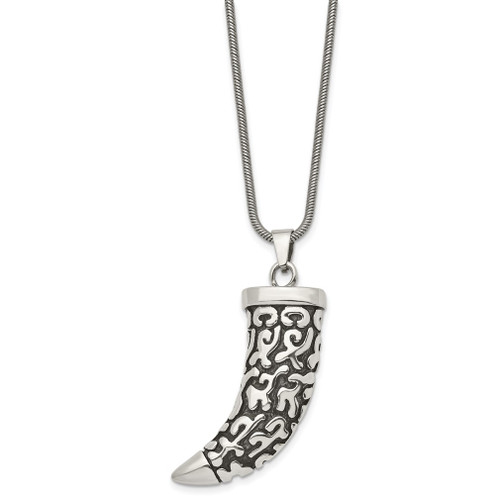 Lex & Lu Chisel Stainless Steel Antiqued Fancy Claw Pendant Necklace 24'' - Lex & Lu