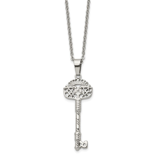 Lex & Lu Chisel Stainless Steel Fancy Key Pendant Necklace 22'' - Lex & Lu