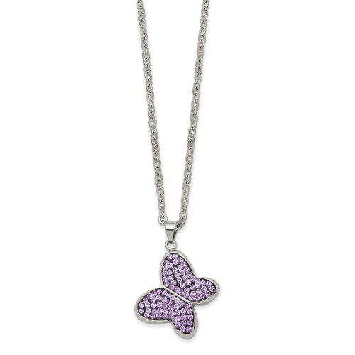 Lex & Lu Chisel Stainless Steel Purple Crystal Butterfly Pendant Necklace 22'' - Lex & Lu
