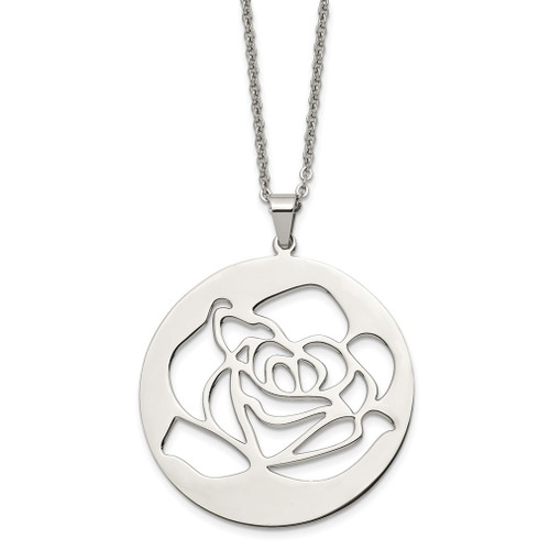 Lex & Lu Chisel Stainless Steel Rose Cutout Pendant Necklace 22'' - Lex & Lu