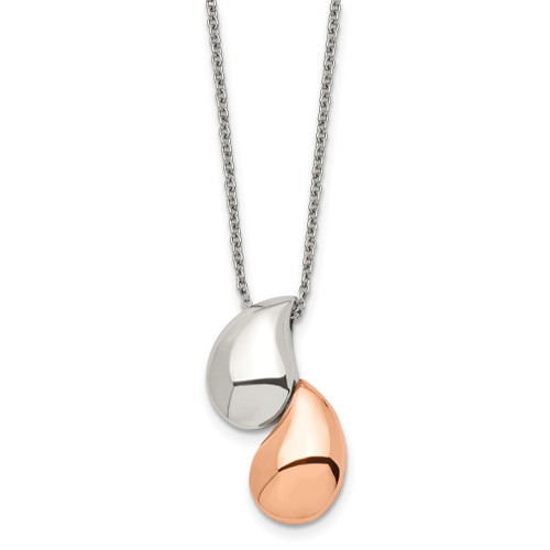 Lex & Lu Chisel Stainless Steel Pink Plated & Polished Teardrop Necklace 18'' - Lex & Lu