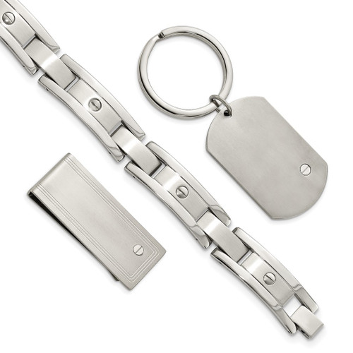Lex & Lu Chisel Stainless Steel & Bracelet, Money Clip & Key Ring Set 8.25'' - Lex & Lu