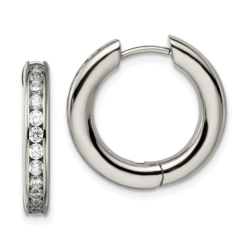 Lex & Lu Chisel Titanium CZ Hinged Hoop Earrings 20mm - Lex & Lu