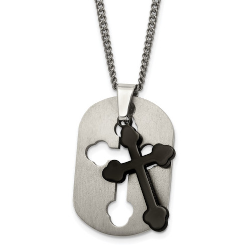 Lex & Lu Chisel Titanium Black Plated Moveable Cross 22'' Necklace - Lex & Lu