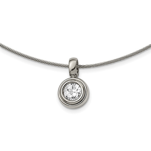 Lex & Lu Chisel Titanium CZ Pendant w/Polished Stainless Steel Wire Necklace 17'' - Lex & Lu