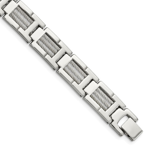 Lex & Lu Chisel Stainless Steel Wire Brushed & Polished Bracelet 8.5'' LAL41131 - Lex & Lu