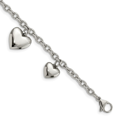 Lex & Lu Chisel Stainless Steel Polished Hearts 8'' Bracelet - Lex & Lu