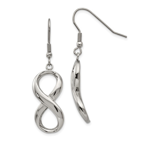 Lex & Lu Chisel Stainless Steel Infinity Symbol Shepherd Hook Earrings 42mm - Lex & Lu