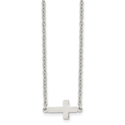 Lex & Lu Chisel Stainless Steel Polished Sideways Cross 18'' Necklace LAL41334 - Lex & Lu