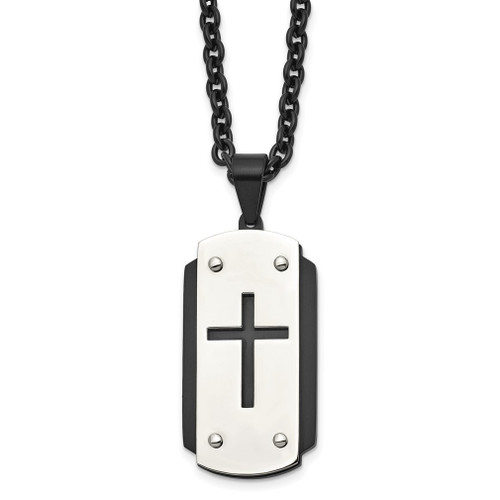 Lex & Lu Chisel Stainless Steel Brushed Blk Plated Dog Tag Necklace 24'' LAL41385 - Lex & Lu