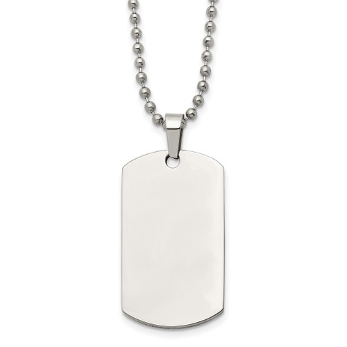 Lex & Lu Chisel Stainless Steel Rounded Edge Dog Tag Necklace 24'' LAL41394 - Lex & Lu