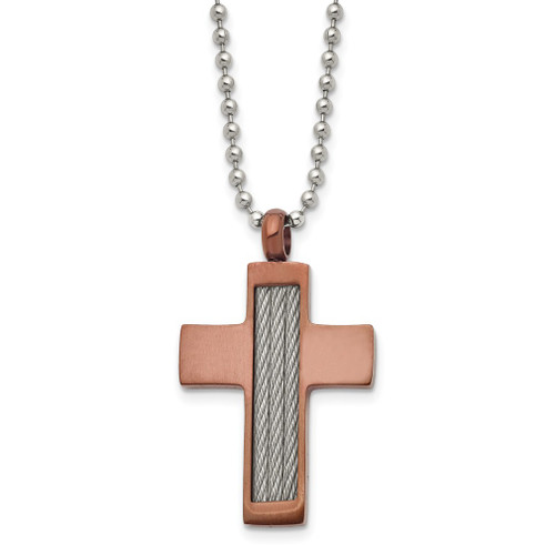 Lex & Lu Chisel Stainless Steel Brown Plated Cross Necklace 24'' LAL41407 - Lex & Lu