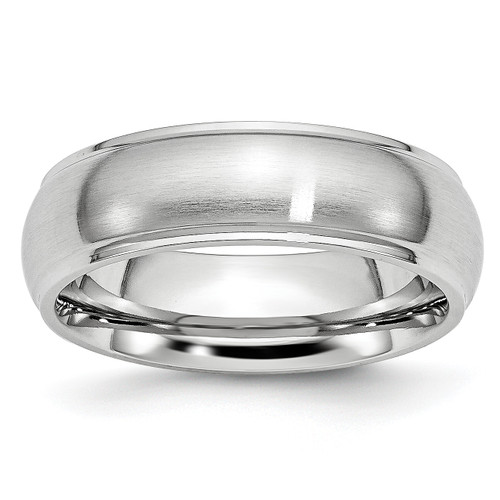 Lex & Lu Chisel Cobalt Satin and Polished 7mm Ridged Edge Band Ring - Lex & Lu