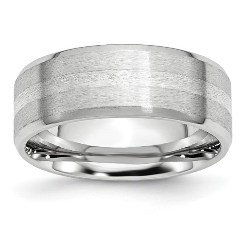 Lex & Lu Chisel Cobalt Sterling Silver Inlay Satin Beveled Edge 8mm Band Ring - Lex & Lu