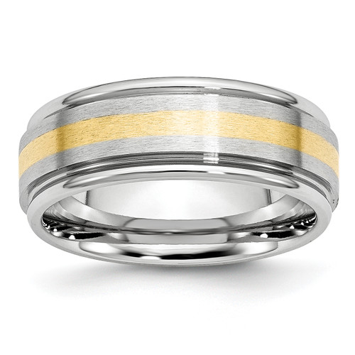 Lex & Lu Chisel Cobalt 14k Gold Inlay Satin and Polished 8mm Band Ring - Lex & Lu