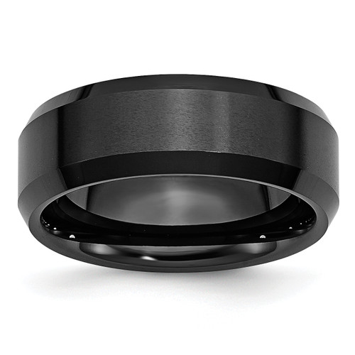 Lex & Lu Chisel Ceramic Black 8mm Beveled Edge Brushed and Polished Band Ring - Lex & Lu